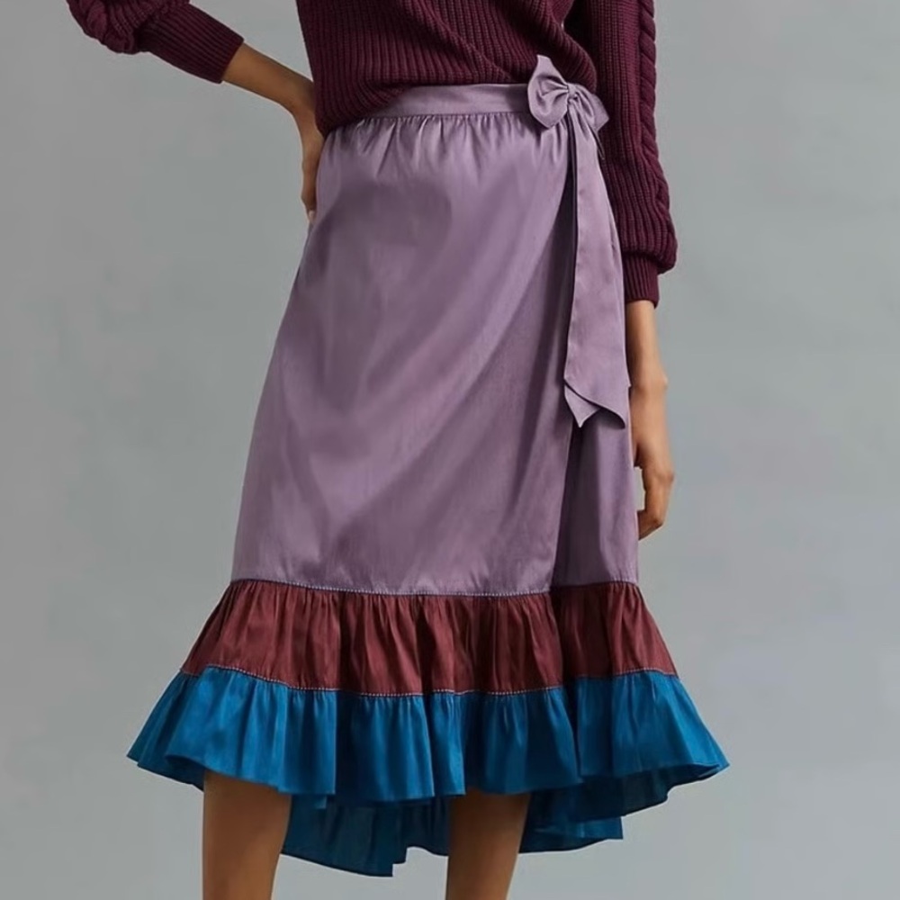 Sachin & Babi Purple Ruffle Midi Skirt Size 12